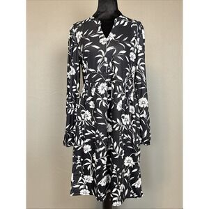 Anrabess Dress Size Medium Federal Blue Floral Long Sleeve Midi W/Pockets